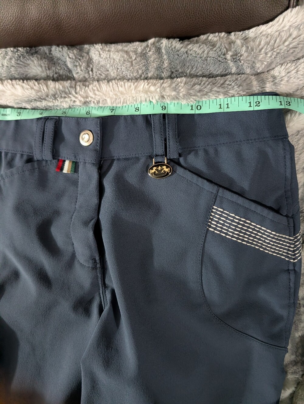 Equine Couture Let's Ride Knee Patch Breeches - Slate Blue, Gutos Closure, Sz 26 - Picture 9 of 10